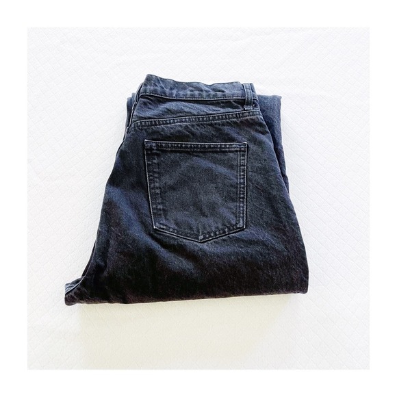 Zara Black Wide Leg Denim Jeans Fringed Hem SZ12 - Picture 1 of 8